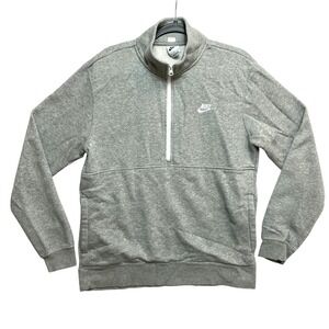 Nike Sportswear Quarter Zip Sweatshirt Mens M Gray Swoosh Pullover CU4383